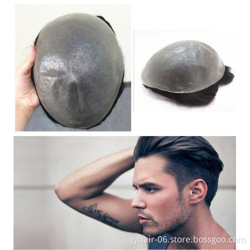 Wholesale price  Human Hair Toupee Injected Super Thin Skin Base Invisible Knots Natural Hairline Toupee For Men